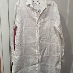 Frank & Eileen 100% Linen White Button Down Blouse Tunic Long Sleeve Shirt Med.